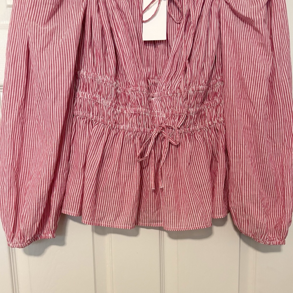 MILLE Ella Top Tango Stripe Tie Front Balloon Sleeve Boho Sz Medium NWT - Picture 10 of 13